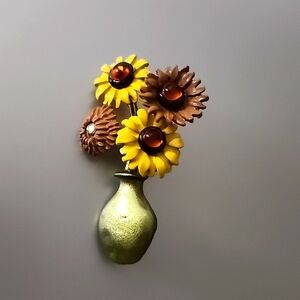 SUNFlower Bouquet Vase BROOCH Whimsy and Beauty